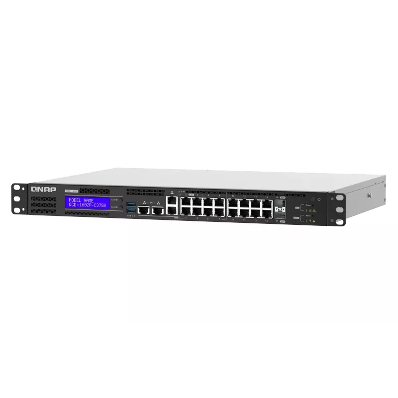 QNAP QGD-1602P valdomas L2 PoE jungiklis 2,5GbE/10GbE, 1U, juodai pilkas