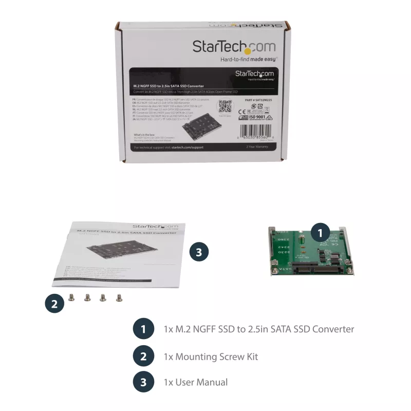 StarTech.com M.2 SATA SSD į 2,5 colio SATA adapteris - M.2 NGFF į SATA keitiklis - 7 mm - atviro rėmo laikiklis - M2 kietojo disko adapteris