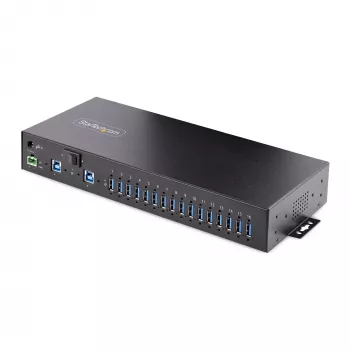StarTech.com 16 prievadų pramoninis USB 3.0 šakotuvas 5Gbps, metalinis, DIN/bėgelis/stovo montavimas, ESD apsauga, gnybtų bloko maitinimas, iki 120W bendras USB įkrovimas, dviejų pagrindinių kompiuterių perjungimas