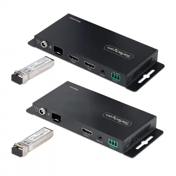 „StarTech.com“ HDMI per šviesolaidį plėtiklio rinkinys, 4K 60Hz iki 3300 pėdų/1 km (vienmodis) arba 1000 pėdų/300 m (daugiamodis) LC šviesolaidis, HDR, HDCP, 3,5 mm garso/RS232/IR plėtiklis, siųstuvas ir imtuvas