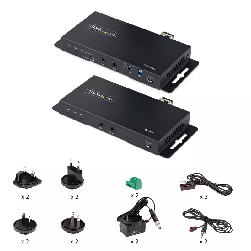 „StarTech.com“ HDMI per šviesolaidį plėtiklio rinkinys, 4K 60Hz iki 3300 pėdų/1 km (vienmodis) arba 1000 pėdų/300 m (daugiamodis) LC šviesolaidis, HDR, HDCP, 3,5 mm garso/RS232/IR plėtiklis, siųstuvas ir imtuvas