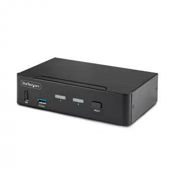StarTech.com 2 prievadų DisplayPort KVM jungiklis, 8K 60Hz / 4K 144Hz, vienas ekranas, DP 1.4, 2x USB 3.0 prievadai, 4x USB 2.0 HID prievadai, mygtukas ir klavišų kombinacijos, TAA atitiktis, nepriklausomas nuo OS, metalinis korpusas