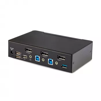 StarTech.com 2 prievadų DisplayPort KVM jungiklis, 8K 60Hz / 4K 144Hz, vienas ekranas, DP 1.4, 2x USB 3.0 prievadai, 4x USB 2.0 HID prievadai, mygtukas ir klavišų kombinacijos, TAA atitiktis, nepriklausomas nuo OS, metalinis korpusas