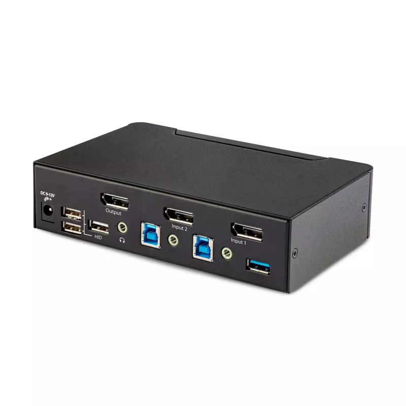 StarTech.com 2 prievadų DisplayPort KVM jungiklis, 8K 60Hz / 4K 144Hz, vienas ekranas, DP 1.4, 2x USB 3.0 prievadai, 4x USB 2.0 HID prievadai, mygtukas ir klavišų kombinacijos, TAA atitiktis, nepriklausomas nuo OS, metalinis korpusas