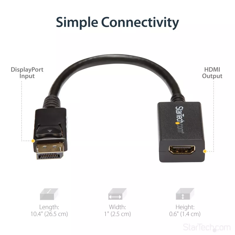StarTech.com DisplayPort į HDMI adapteris – DP 1.2 į HDMI vaizdo keitiklis 1080p – DP į HDMI monitorių/TV/ekraną laidas adapteris – pasyvus DP į HDMI adapteris – fiksuojanti DP jungtis
