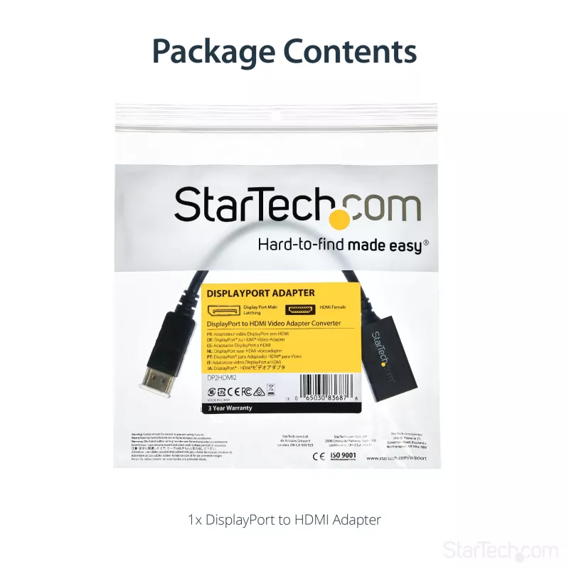 StarTech.com DisplayPort į HDMI adapteris – DP 1.2 į HDMI vaizdo keitiklis 1080p – DP į HDMI monitorių/TV/ekraną laidas adapteris – pasyvus DP į HDMI adapteris – fiksuojanti DP jungtis