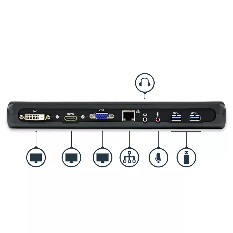 StarTech.com USB 3.0 dokavimo stotelė dviem monitoriams su HDMI ir DVI/VGA