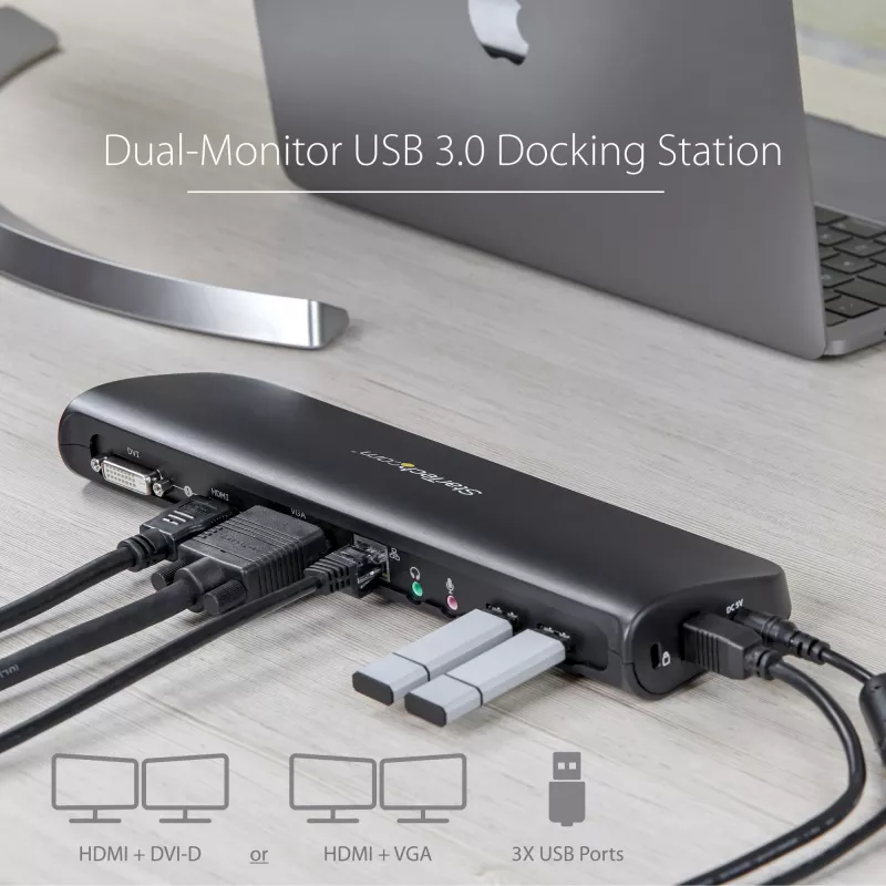 StarTech.com USB 3.0 dokavimo stotelė dviem monitoriams su HDMI ir DVI/VGA