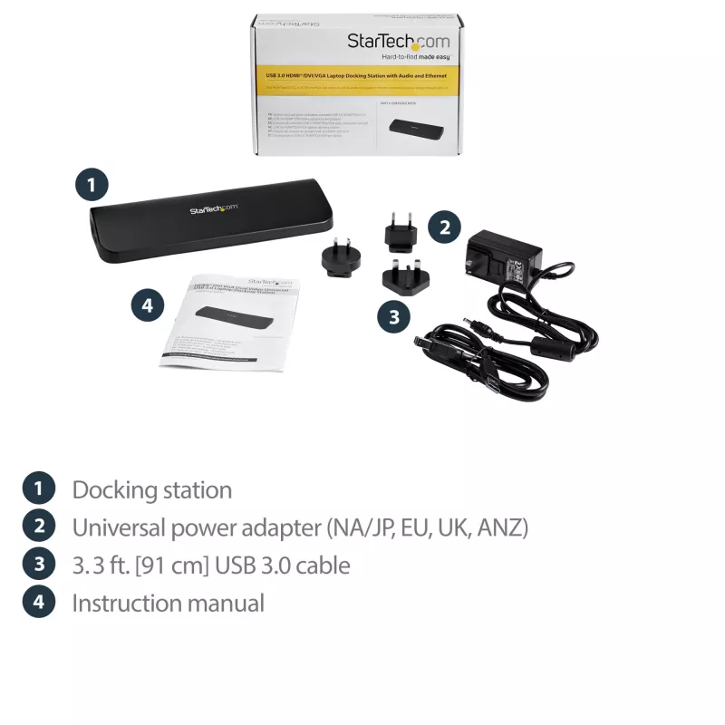 StarTech.com USB 3.0 dokavimo stotelė dviem monitoriams su HDMI ir DVI/VGA