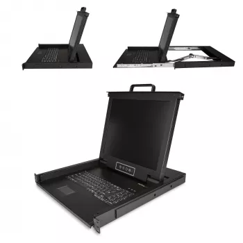 „StarTech.com“ stovo KVM konsolė – vieno prievado VGA KVM su 17 colių LCD monitoriumi serverio stovui – pilnai įrengtas universalus 1U LCD KVM stalčius su kabeliais ir įranga – USB palaikymas – 50 000 MTBF