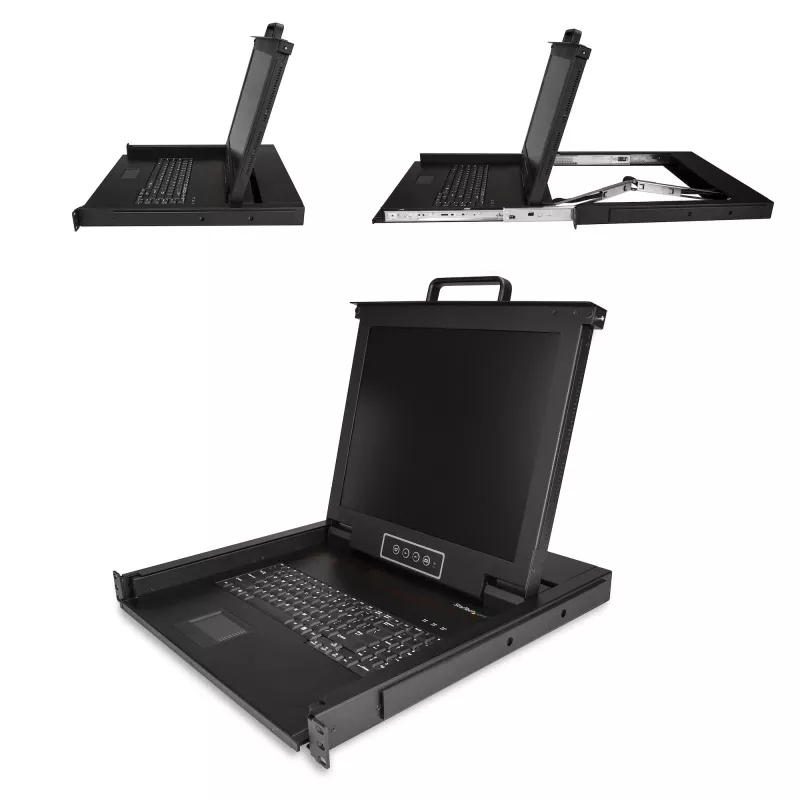 „StarTech.com“ stovo KVM konsolė – vieno prievado VGA KVM su 17 colių LCD monitoriumi serverio stovui – pilnai įrengtas universalus 1U LCD KVM stalčius su kabeliais ir įranga – USB palaikymas – 50 000 MTBF