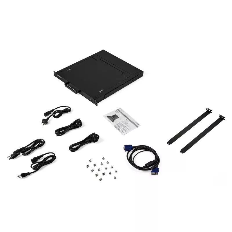 „StarTech.com“ stovo KVM konsolė – vieno prievado VGA KVM su 17 colių LCD monitoriumi serverio stovui – pilnai įrengtas universalus 1U LCD KVM stalčius su kabeliais ir įranga – USB palaikymas – 50 000 MTBF