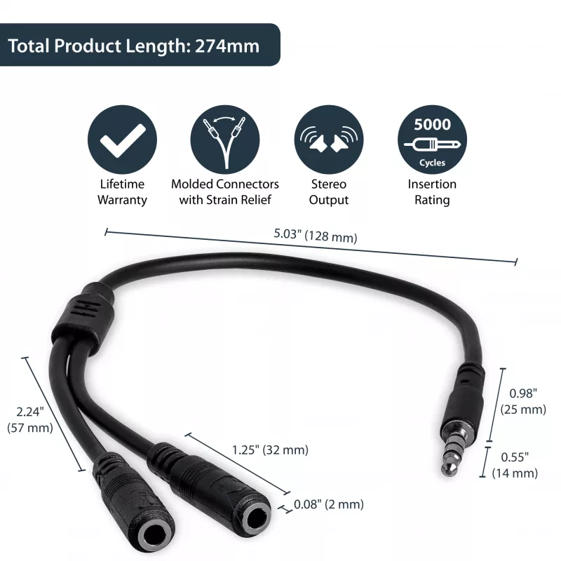 StarTech.com adapteris ausinėms su atskirais ausinių ir mikrofono kištukais – 3,5 mm 4 kontaktų į 2x 3 kontaktų 3,5 mm M/M
