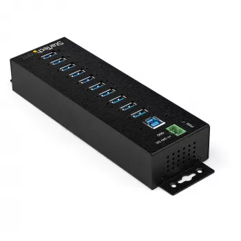 StarTech.com 10 prievadų USB 3.0 šakotuvas su maitinimo adapteriu – metalinis pramoninis USB-A šakotuvas su ESD ir 350W viršįtampio apsauga – tvirtinamas ant DIN bėgio, sienos ar stalo – didelės spartos USB 3.2 Gen 1 (5Gbps) šakotuvas