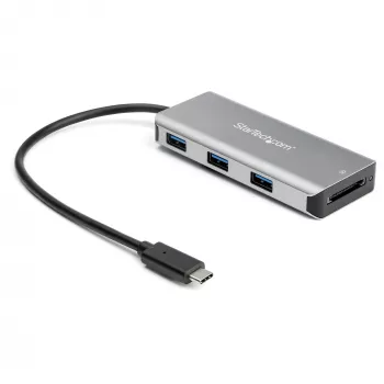 StarTech.com USB-C 3 prievadų 10Gbps šakotuvas su SD kortelių skaitytuvu - 3x USB-A ir 1x SD lizdas - nešiojamas USB 3.2 Gen 2 tipo C adapterio šakotuvas - nešiojamojo kompiuterio šakotuvas - maitinamas iš USB - suderinamas su Thunderbolt 3