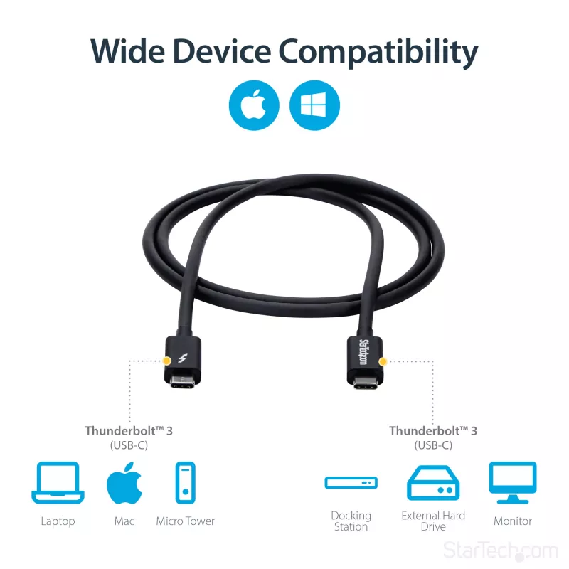StarTech.com 1m Thunderbolt 3 (20Gbps) USB-C laidas - suderinamas su Thunderbolt, USB ir DisplayPort
