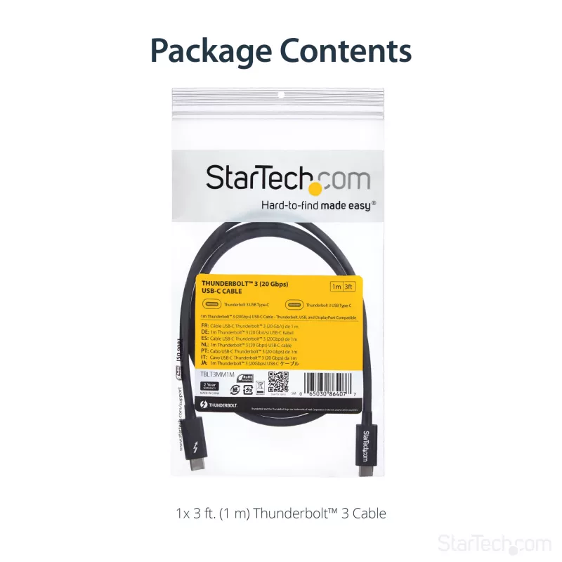 StarTech.com 1m Thunderbolt 3 (20Gbps) USB-C laidas - suderinamas su Thunderbolt, USB ir DisplayPort
