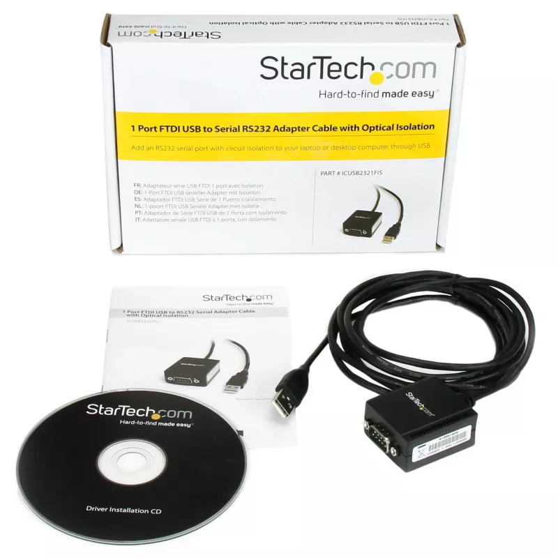 StarTech.com ICUSB2321FIS 1 prievado FTDI USB į RS232 DB9 nuosekliojo ryšio laidas, optiškai izoliuotas, 2,5 m, juodos spalvos