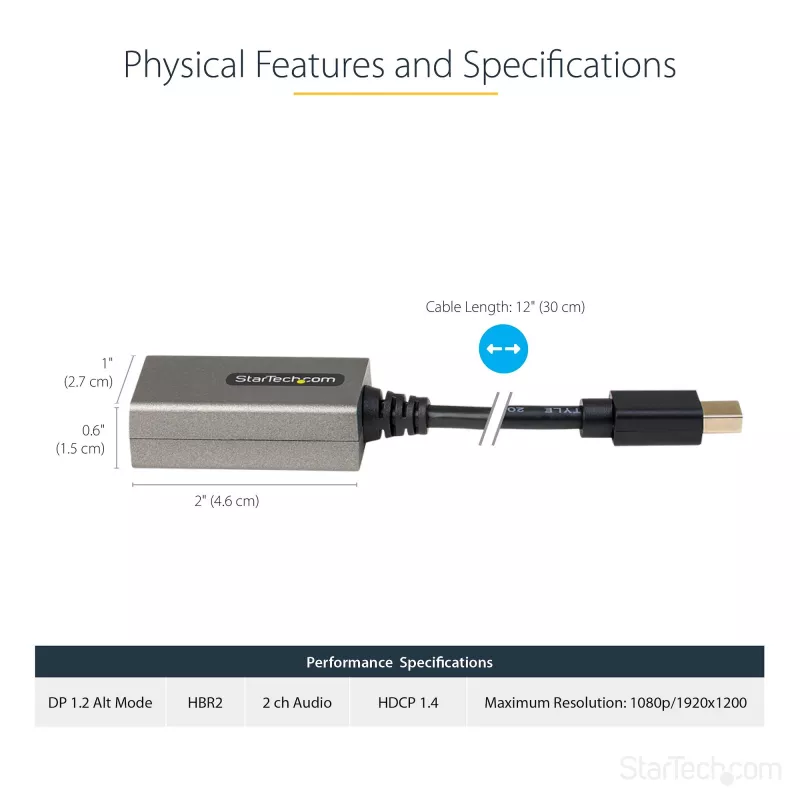StarTech.com Mini DisplayPort į HDMI adapteris - mDP į HDMI adapteris - 1080p - Mini DisplayPort 1.2 į HDMI monitorių/ekraną - Mini DP į HDMI vaizdo keitiklis - 12 colių ilgio kabelis - Atnaujinta MDP2HDMI versija