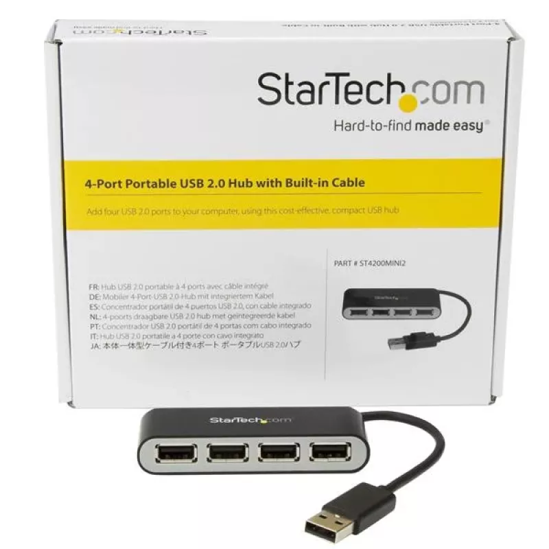 StarTech.com 4 prievadų nešiojamas USB 2.0 šakotuvas su įmontuotu kabeliu