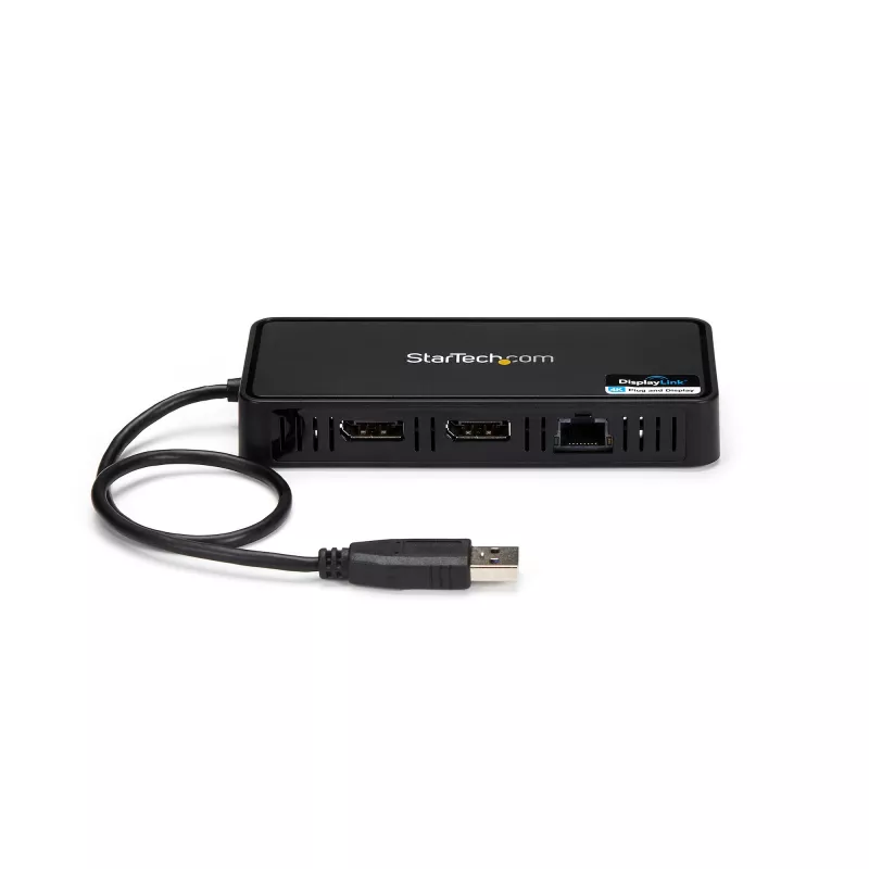 StarTech.com USB 3.0 Mini Dock – nešiojama USB-A stotelė su dviem DisplayPort 4K 60Hz ir Gigabit Ethernet – 30 cm kabelis