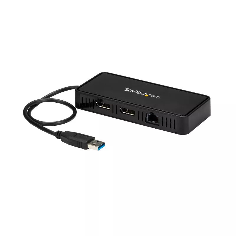 StarTech.com USB 3.0 Mini Dock – nešiojama USB-A stotelė su dviem DisplayPort 4K 60Hz ir Gigabit Ethernet – 30 cm kabelis