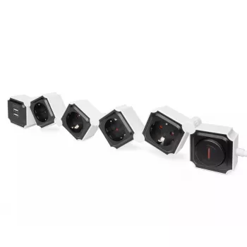DIGITUS DA-70620 4-jų lizdų lankstus maitinimo blokas su 2 USB prievadais ir jungikliu