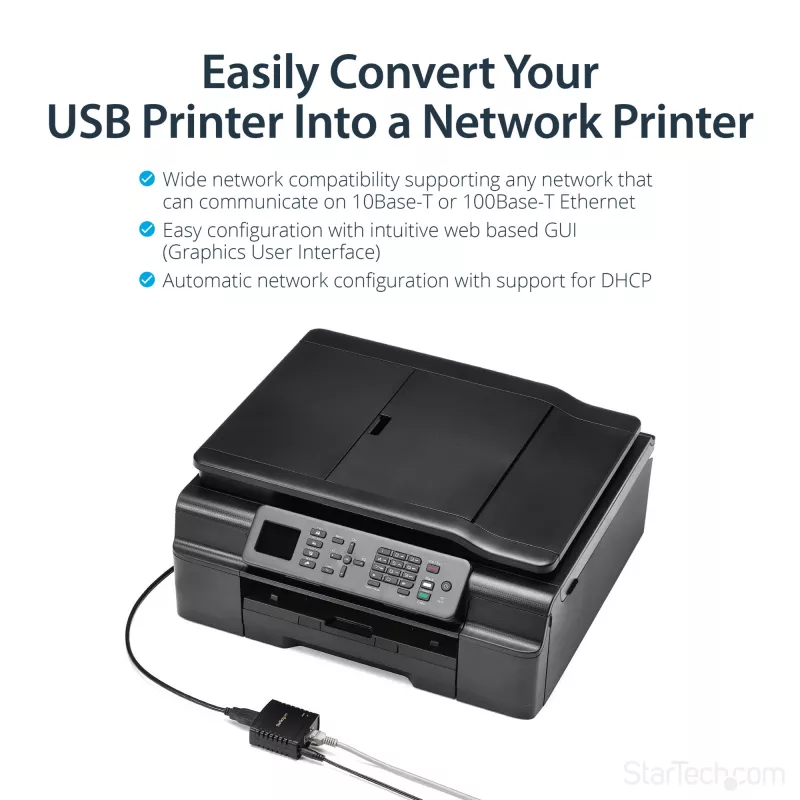 StarTech.com 10/100Mbps Ethernet į USB 2.0 tinklo LPR spausdintuvo serveris