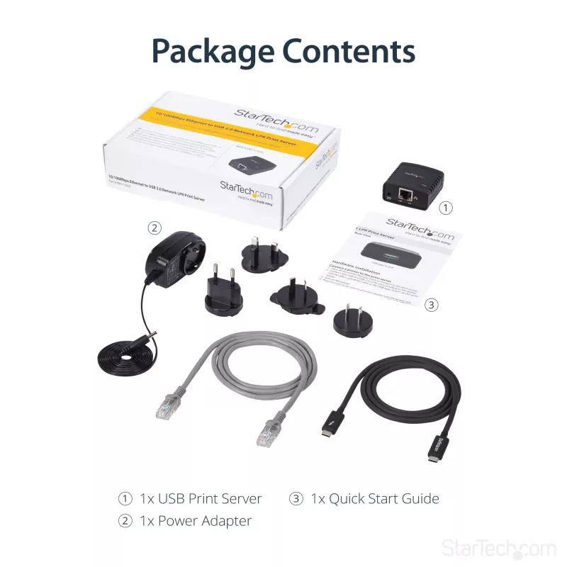 StarTech.com 10/100Mbps Ethernet į USB 2.0 tinklo LPR spausdintuvo serveris