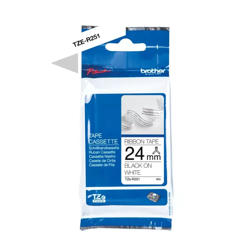 Brother TZe-R251 juosta etiketėms spausdinti, juoda ant baltos, 24 mm x 4 m