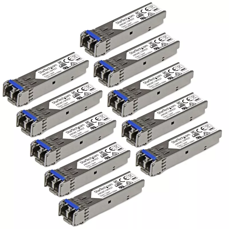 StarTech.com J4859C10PKST SFP imtuvo-siųstuvo modulis, suderinamas su HPE J4859C, 1000BASE-LX, Gigabit Ethernet, SM/MM LC, 10 km / 550 m, 1310 nm, DDM, 10 vnt.