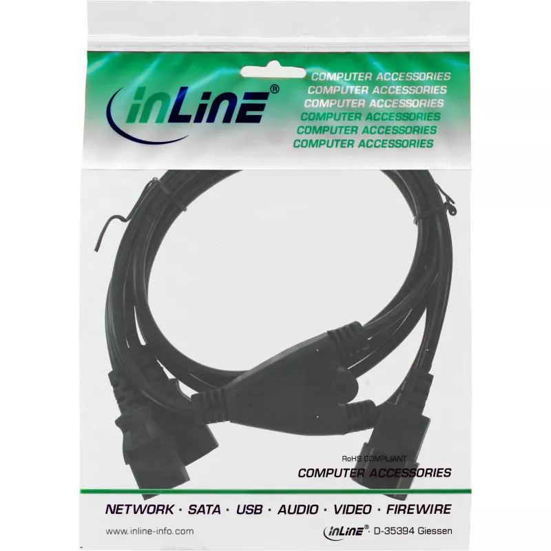 InLine Y maitinimo kabelis vokiškas F tipas 1x IEC-C14 į 2x IEC-C13 1 m