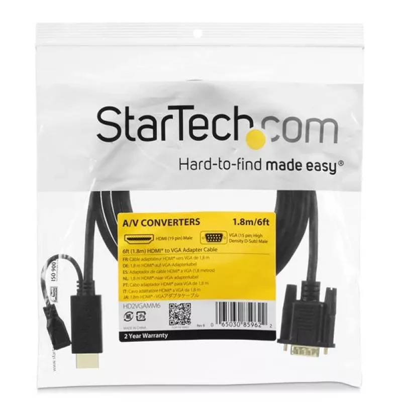 StarTech.com 6 pėdų HDMI į VGA aktyvus keitiklio kabelis – HDMI į VGA adapteris – 1920x1200 arba 1080p