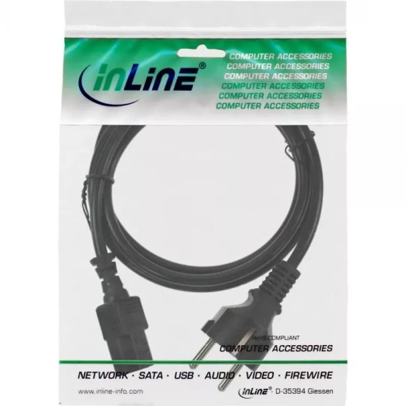 InLine maitinimo laidas, CEE 7/7 tiesus / 3 kontaktų IEC C13 kištukas, juodas, 1,5 m