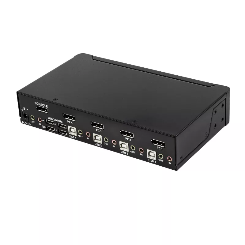 StarTech.com 4 prievadų DisplayPort KVM jungiklis – 4K 60Hz – vienas ekranas – dviejų prievadų UHD DP 1.2 USB KVM jungiklis su integruotu USB 2.0 centru ir garsu – Dell, HP, Apple, Lenovo – TAA atitiktis