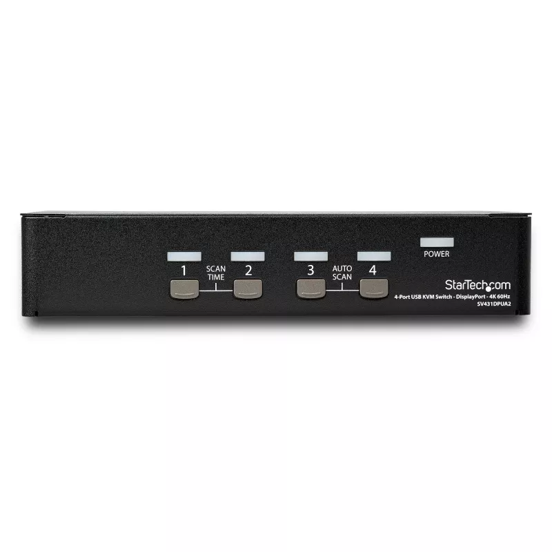 StarTech.com 4 prievadų DisplayPort KVM jungiklis – 4K 60Hz – vienas ekranas – dviejų prievadų UHD DP 1.2 USB KVM jungiklis su integruotu USB 2.0 centru ir garsu – Dell, HP, Apple, Lenovo – TAA atitiktis