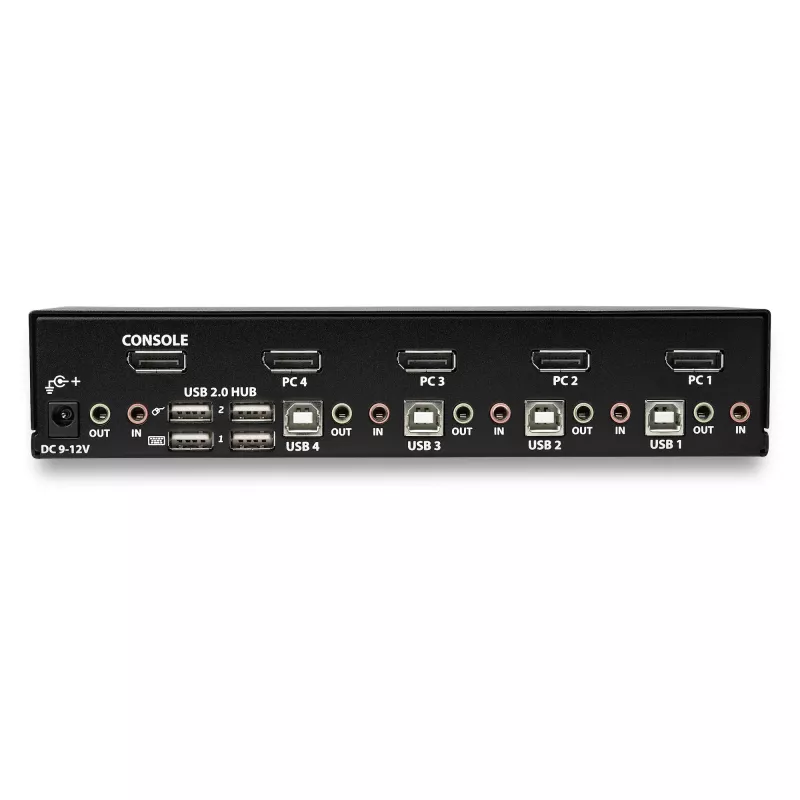 StarTech.com 4 prievadų DisplayPort KVM jungiklis – 4K 60Hz – vienas ekranas – dviejų prievadų UHD DP 1.2 USB KVM jungiklis su integruotu USB 2.0 centru ir garsu – Dell, HP, Apple, Lenovo – TAA atitiktis