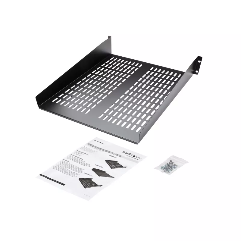 StarTech.com CABSHELF22V 2U ventiliuojama lentyna serverio stovui – universali konsolinė lentyna 19 colių tinklo įrangos stovui, plieninė, 23 kg talpa, 22 colių gylio, juoda