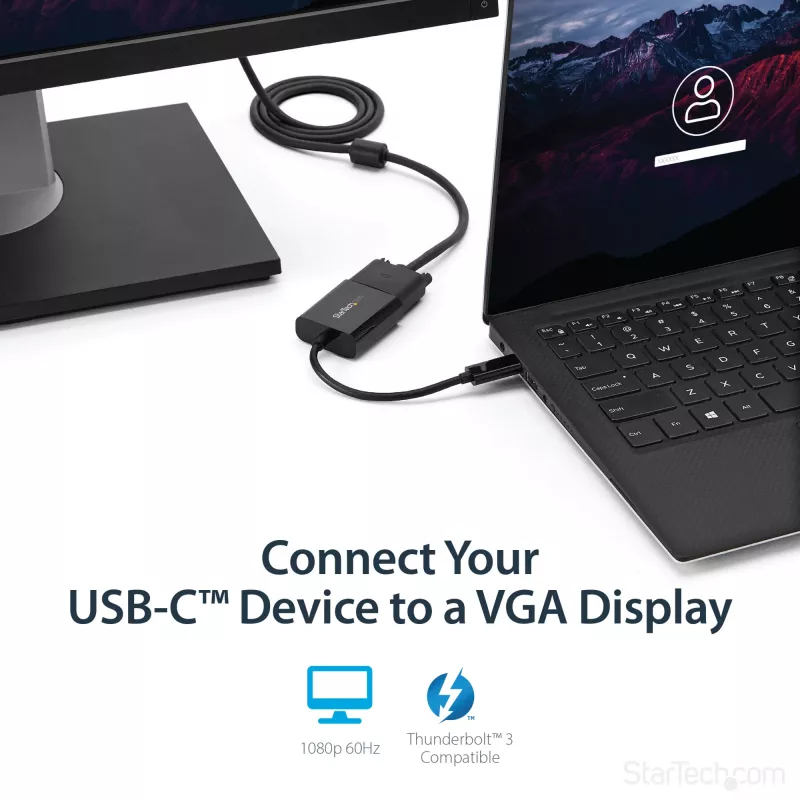 StarTech.com USB-C į VGA adapteris – juodas – 1080p – vaizdo keitiklis, skirtas MacBook Pro – USB C į VGA ekrano jungtis – atnaujinta versija CDP2VGAEC