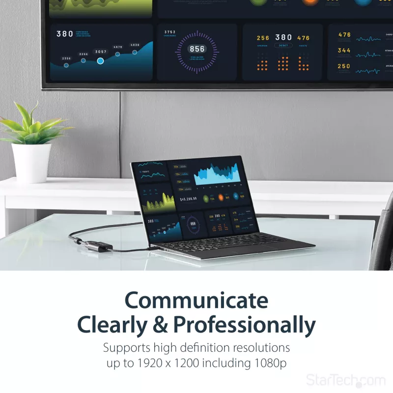StarTech.com USB-C į VGA adapteris – juodas – 1080p – vaizdo keitiklis, skirtas MacBook Pro – USB C į VGA ekrano jungtis – atnaujinta versija CDP2VGAEC