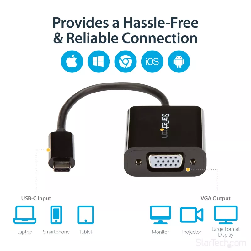 StarTech.com USB-C į VGA adapteris – juodas – 1080p – vaizdo keitiklis, skirtas MacBook Pro – USB C į VGA ekrano jungtis – atnaujinta versija CDP2VGAEC