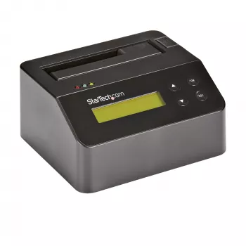 StarTech.com Vieno lizdo kietojo disko trynimo stotelė, autonominis HDD/SSD sanitizer, USB 3.0 į SATA II (3 Gbps), 9 trynimo režimai, LCD ekranas, saugus kietojo disko trynimo dokas, DB-9 spausdintuvo prievadas, TAA atitinkantis