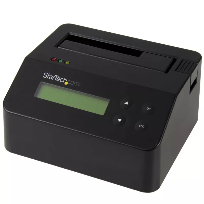 StarTech.com Vieno lizdo kietojo disko trynimo stotelė, autonominis HDD/SSD sanitizer, USB 3.0 į SATA II (3 Gbps), 9 trynimo režimai, LCD ekranas, saugus kietojo disko trynimo dokas, DB-9 spausdintuvo prievadas, TAA atitinkantis