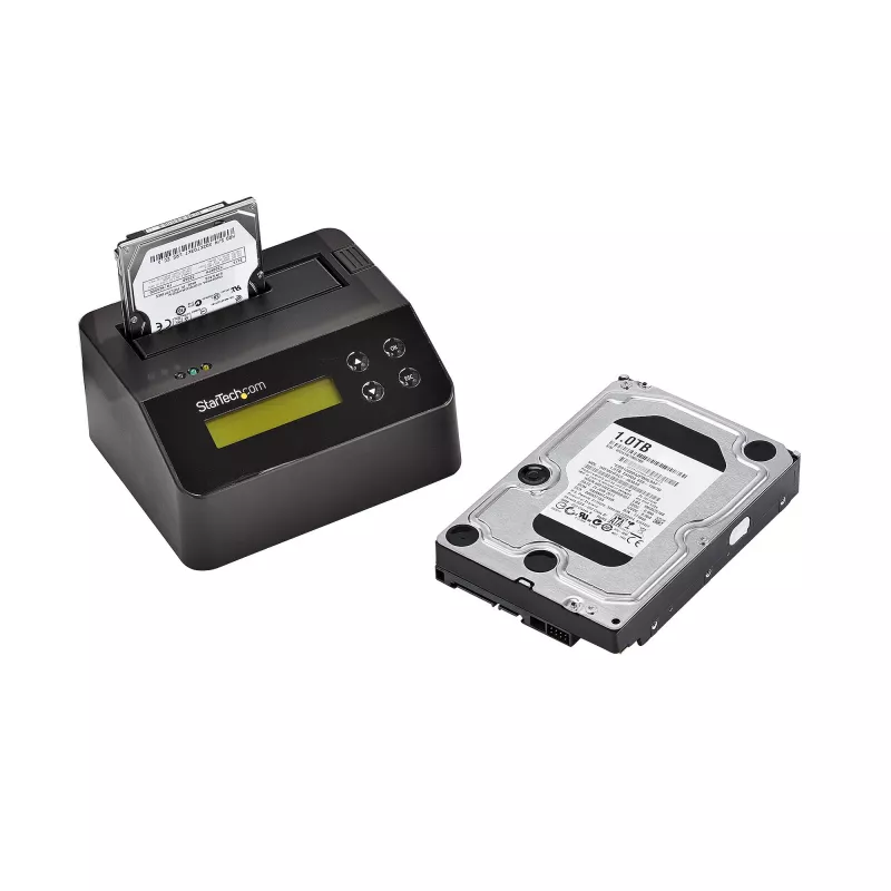 StarTech.com Vieno lizdo kietojo disko trynimo stotelė, autonominis HDD/SSD sanitizer, USB 3.0 į SATA II (3 Gbps), 9 trynimo režimai, LCD ekranas, saugus kietojo disko trynimo dokas, DB-9 spausdintuvo prievadas, TAA atitinkantis