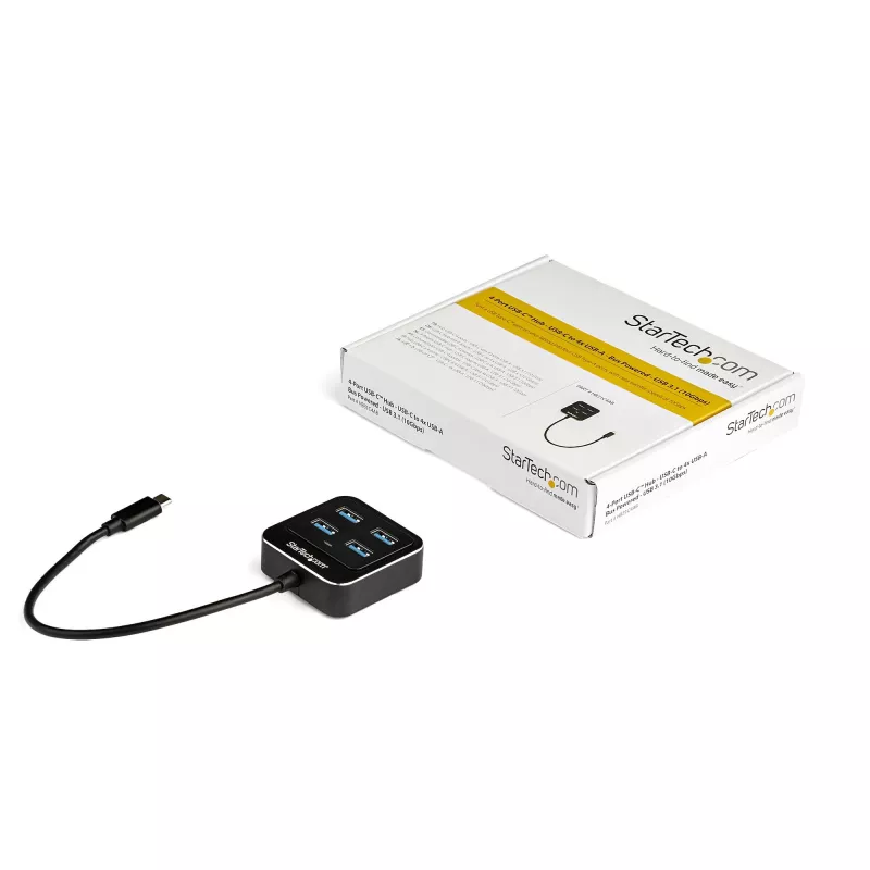 StarTech.com 4 prievadų USB-C šakotuvas – USB-C į 4x USB-A prievadus – SuperSpeed 10Gbps USB 3.2 Gen 2 Type-C šakotuvas – maitinamas iš USB – nešiojamas/kompaktiškas USB-C į USB adapteris nešiojamam kompiuteriui – aliuminis