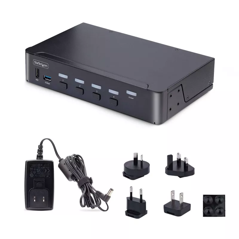 StarTech.com 4 prievadų DisplayPort KVM jungiklis, 8K 60Hz / 4K 144Hz, vienas ekranas, DP 1.4, 2x USB 3.0 prievadai, 4x USB 2.0 HID prievadai, mygtukinis ir klavišų perjungimas, TAA atitikimas