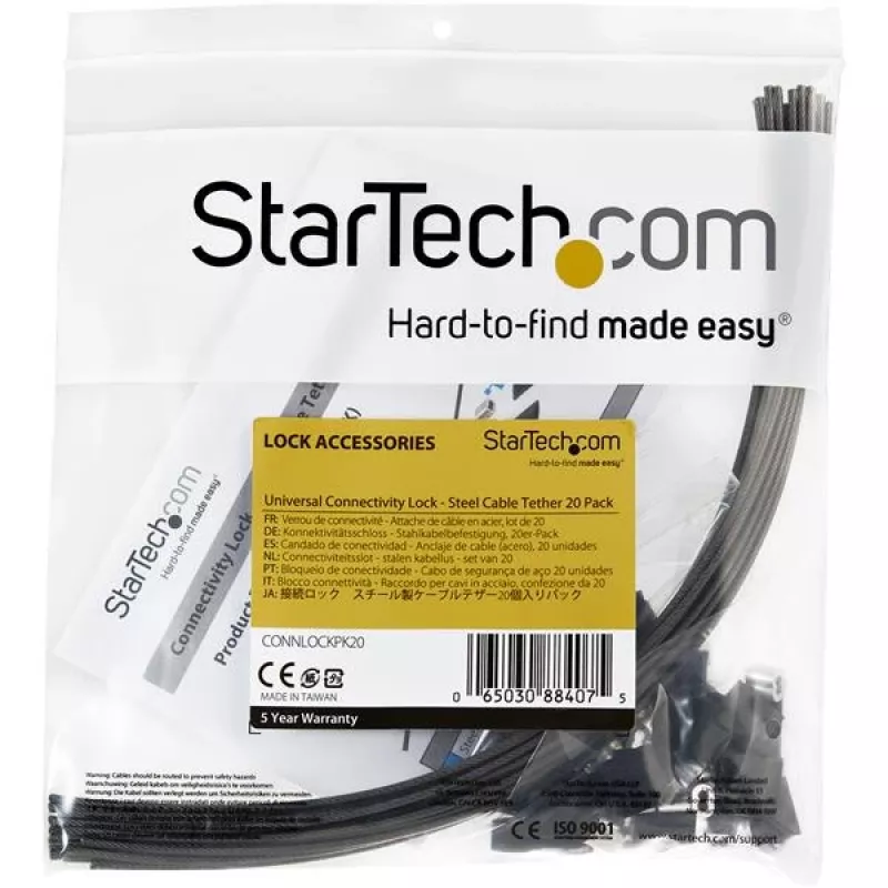 StarTech.com 20 vnt. apsauginių kabelių laidų adapteriams ir dongliams – universalus kabelio laidas – reguliuojamo ilgio apsauginis kabelio užraktas – plienas