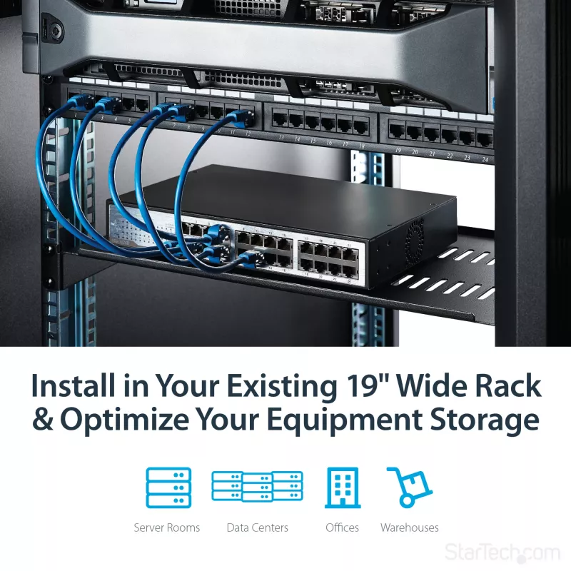StarTech.com 1U serverinė lentyna – universali ventiliuojama konsolinė lentyna 19 colių tinklo įrangos stovui ir spin tai – tvirtas plienas, svorio talpa 20 kg – 10 colių gylio lentyna, juoda
