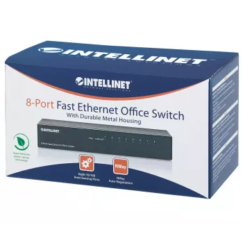 Intellinet 8 prievadų Fast Ethernet Office jungiklis, stalinis, metalinis, IEEE 802.3az (energiją taupantis Ethernet), dėžutė