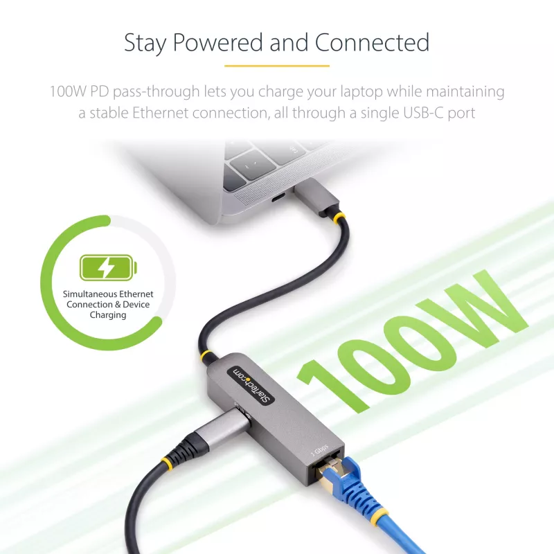 StarTech.com USB-C į Ethernet adapteris, 100W PD pralaidumas, USB 3.0, 1 Gbps, Thunderbolt suderinamas